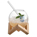 Custom High Borosilicate Glass Wood Stand Hand Blown Clear Orb  Cocktail Glasses for Wedding Party Bar Restaurant Use