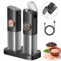 Custom Automatic USB Rechargeable Pepper Mill Dual Charging Base Dust Lids Gravity Electric Salt and Pepper Grinder Set