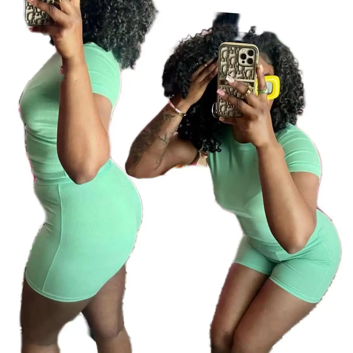 Mint Green Ropa De Mujer XS Short Sleeve T-shirt and Boxer Shorts 2 Two Pieces Loungewear Suit Set Summer Women Clothing