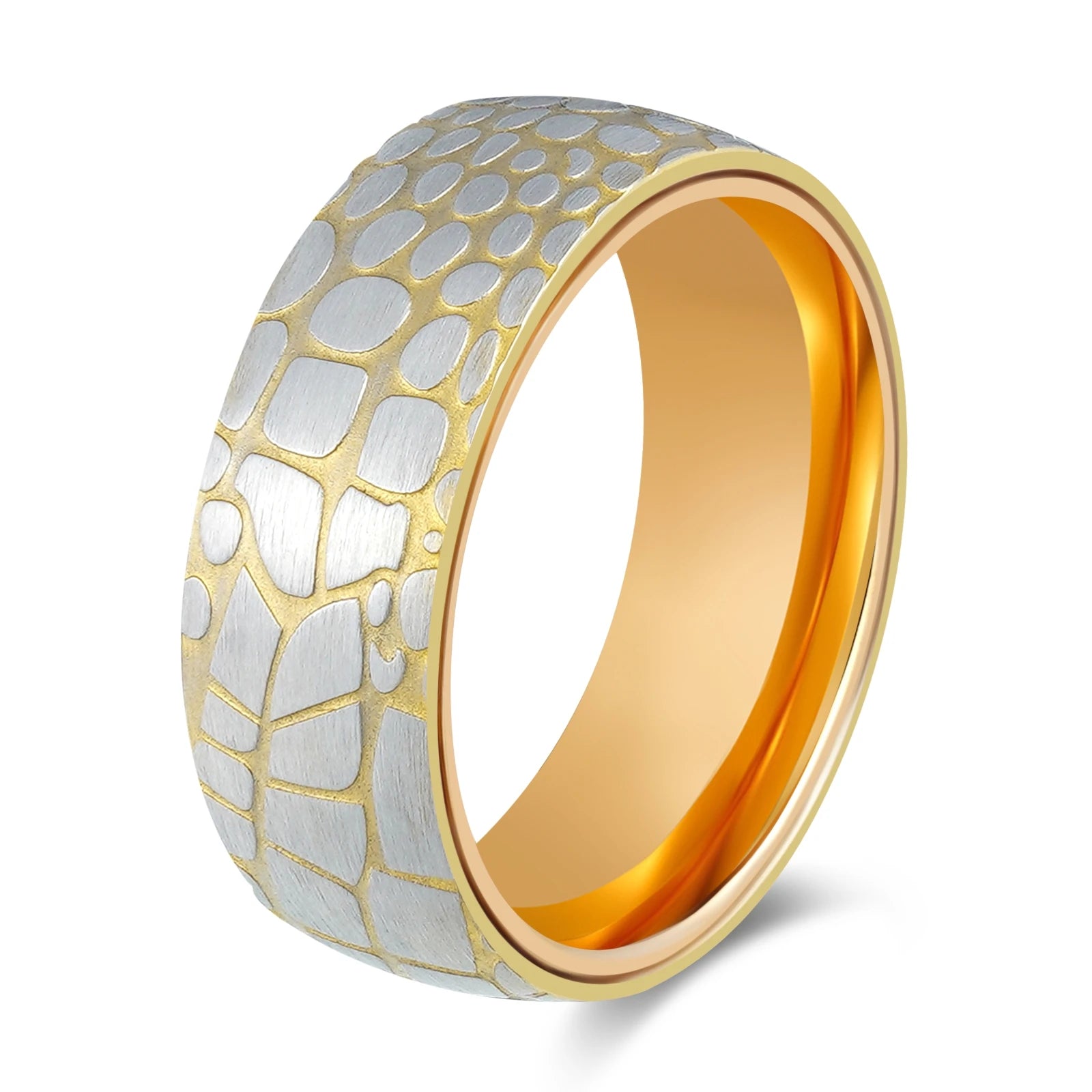 POYA Jewelry Trendy 8mm Stainless Steel Ring Classic Etched Superconductor Gold/Rose Gold Wedding Engagement Gift