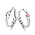 FDJZ-276 925 Sterling Silver Ring Adjustable Open Couple Engagement Rings Pink Heart Zircon No Intersection Circle Couple Rings