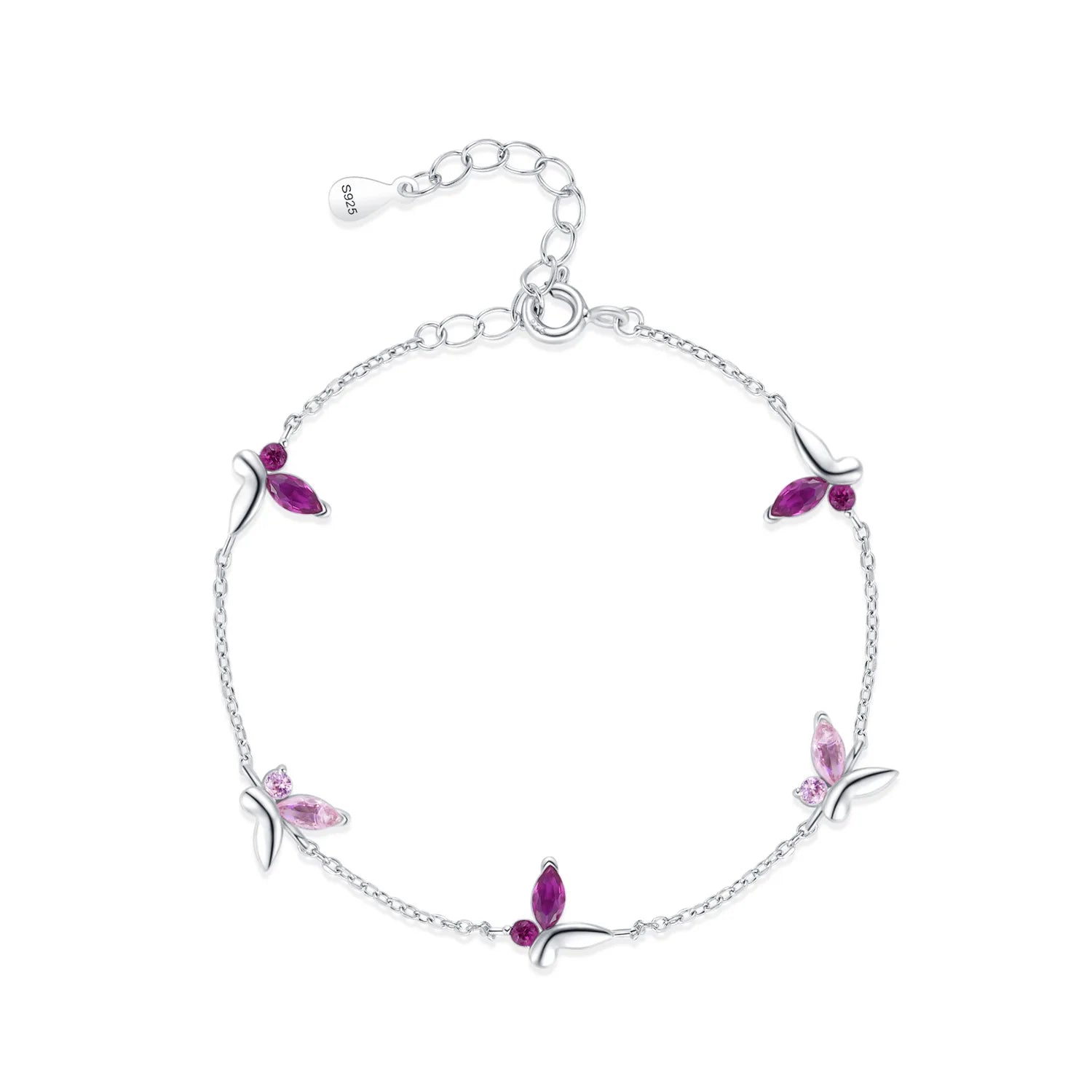 SL1808 Gifts for Women S925 Sterling Silver pink Butterfly Bracelet Adjustable Charm Bracelets Jewelry Present for Women