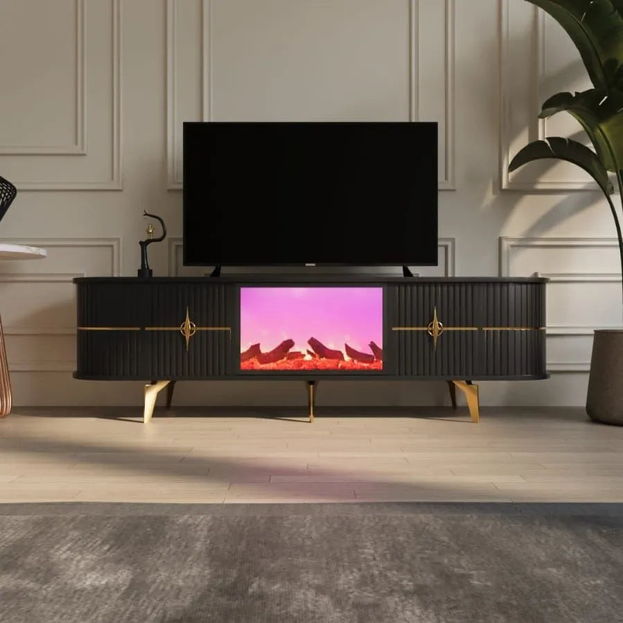 MDF Board Electronic Fireplace TV Stand with Bluetooth Connection Modern Luxury Design for Living Room & Hotel Use