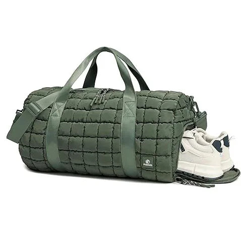 Puffer Quilted Fluffy Fashion Zipper Closure Large Capacity Unisex Travel Gym Sports Duffel Bag Lightweight Tote