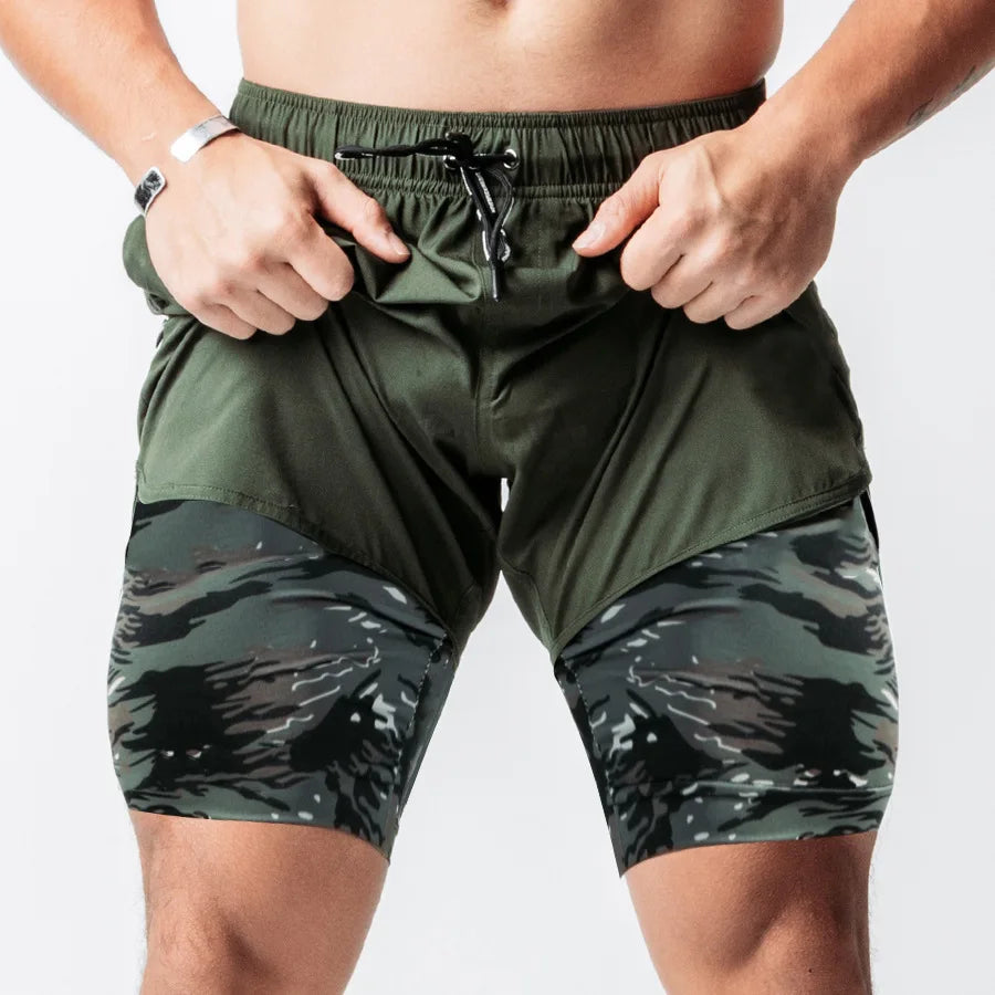 Men's Running Quick-Dry Shorts Sports Casual Outdoor Loose-Fit With Zipper Pockets Double-Layer Fitness Pants