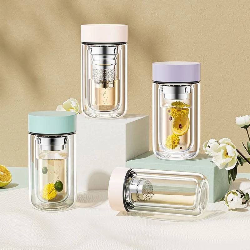 New Arrival Glass High-Borosilicate Sport Fitness Transparent Glass Water Glass Bottles With Tea Infuser Filter