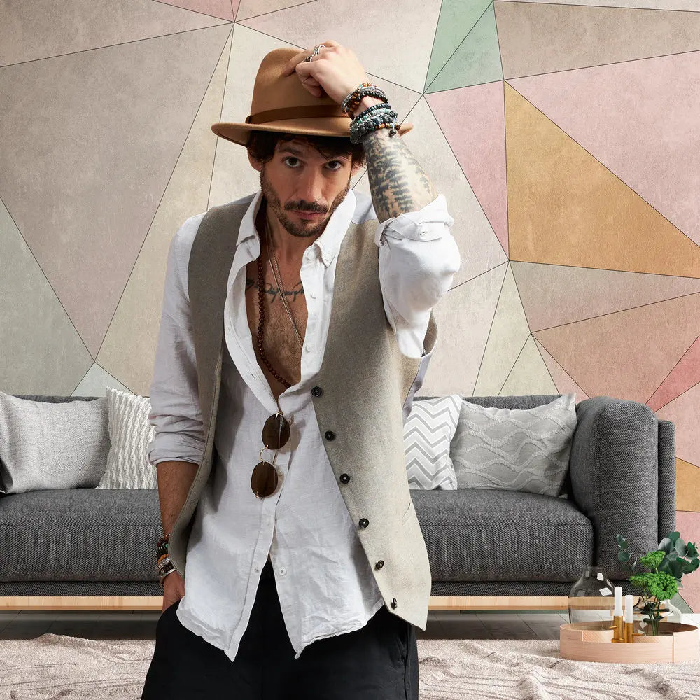 Made in Germany Photo Wallpaper Murals Geometric Beige Pink Non Woven Vinyl Graphic Wall Mural Modern for Hotel - 371 x 280 m