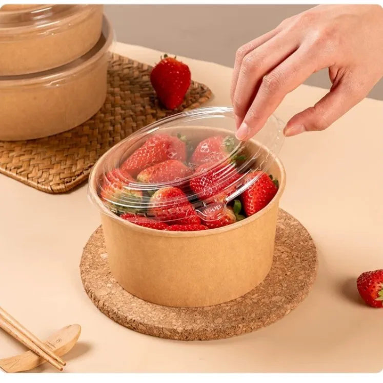 MU Customized Round Kraft 8oz Food Grade Biodegradable Disposable Lunch Packing Box with Paper Lid for Snack and Salad Heater