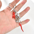 Alloy Enamel Chili Pepper Keyring Charm Red Horn Charm Pendant Silver Chain Italian Chili Key Ring Key Chains Good Luck Keychain