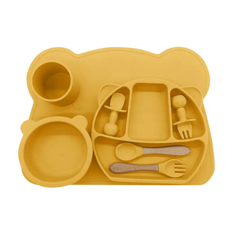 Organic Eco-friendly Bpa Free Food Grade Silicone Baby Feeding Set Custom Children Suction Leak Proof Divided Plate Bowl 8-Piece