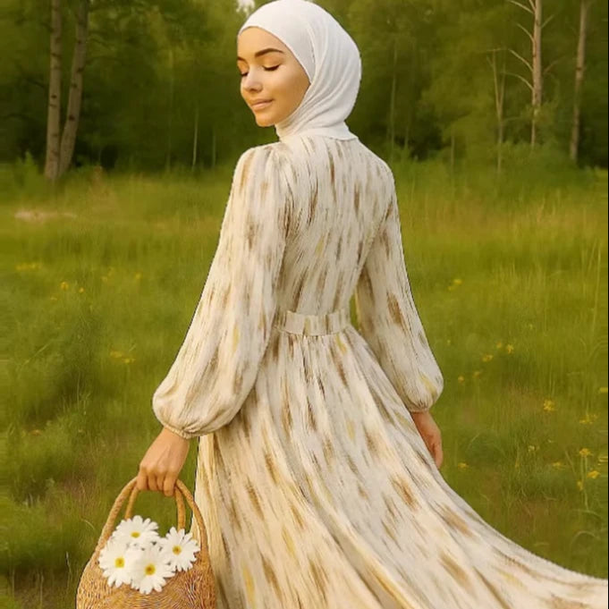 Yellow Flower Pattern Luxurious Dress High-end Turkish High-quality 2025 Eid New Customizable Muslim Factory Price Fashion MegaBDM