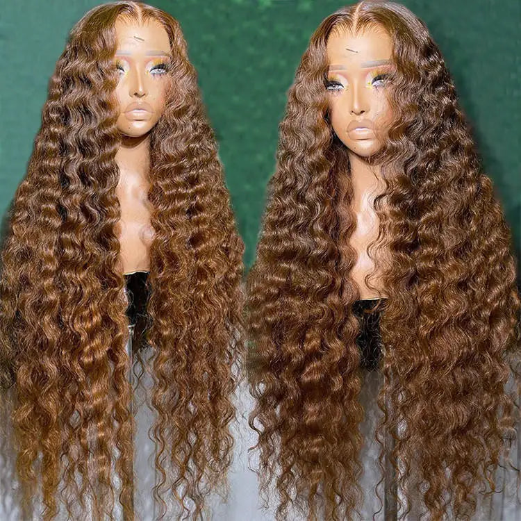 Good Quality Luxury Human Hair Wigs hd 13x6 Full Lace Frontal Wig 200 Density Deep Wave Reddish Brown Raw Hair Wigs
