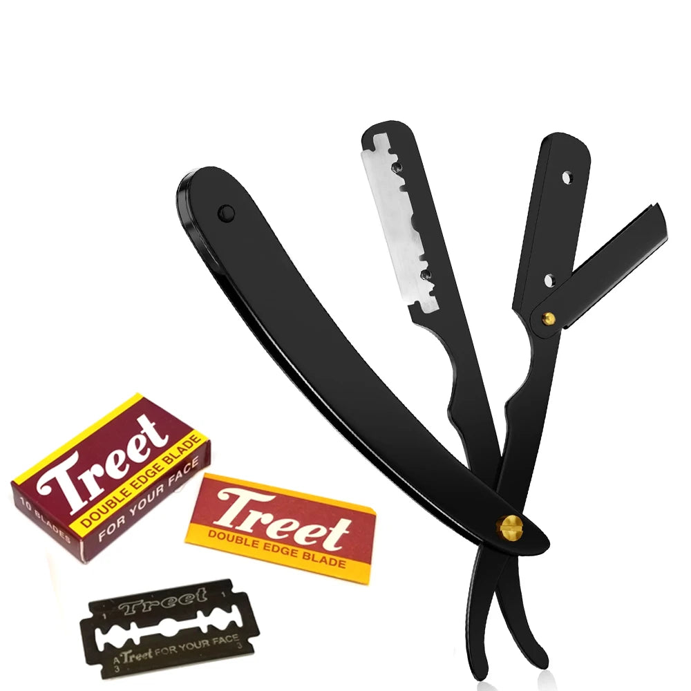 Professional Straight Razor for Men Barber Straight Edge Razor Safety with 10 Pack Blades