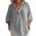 2025 Spring/Summer European and American Women's Solid-Color Casual Loose-Fit Long-Sleeve Linen V-Neck Blouse