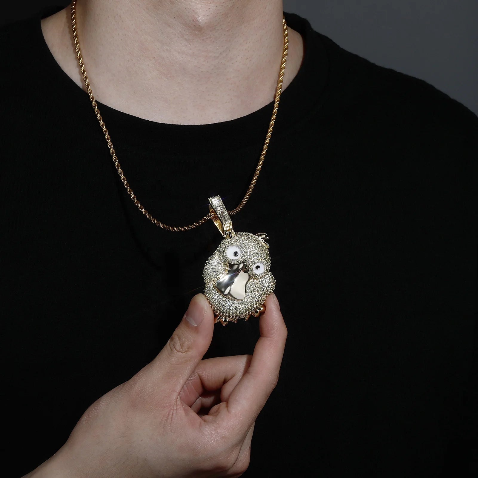 Hip Hop Micro Paved Cubic Zirconia Bling Iced Out Gold Plated Duck Pendant Necklaces for Men Women Rapper Jewelry Drop Shipping