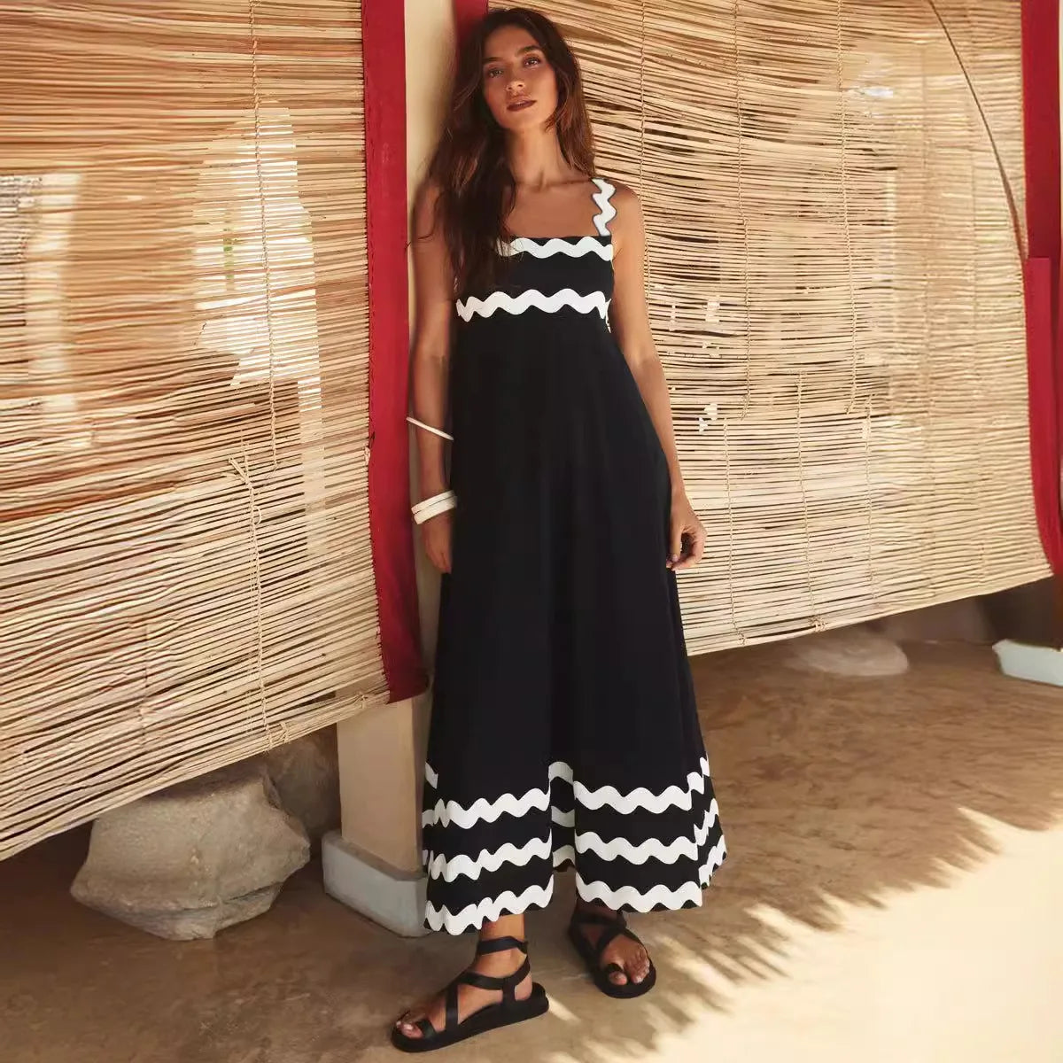 Women's Wear 2025 Spring-Summer New Collection Sling Maxi Dress with Printed Pattern Long Dress for Dresses Women Clothes