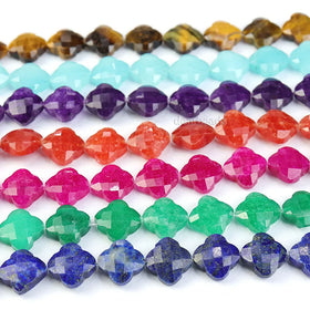 Wholesale Faceted 12mm Four Leaf Clover Gemstone Beads Cut Stone Strands for DIY Jewelry Making 10 Beads Per Strand