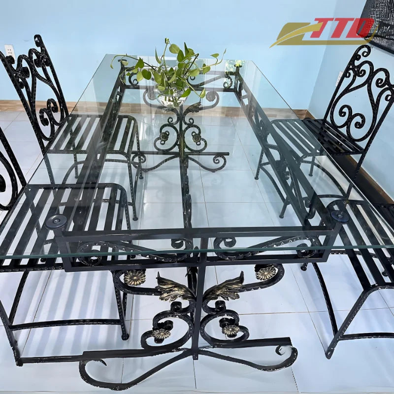 Patio Outdoor Wrought Iron Garden Furniture Sets Chairs Table Bench Contemporary Design Antique Appearance Metal Material Made