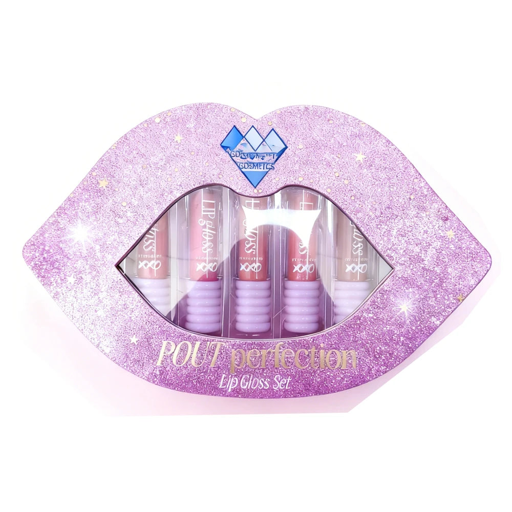 Luxury Cosmetic Gift Box Lip Shape Paper Package Lipgloss Cardboard Package with UV Embossed Lip Oil Gift Set