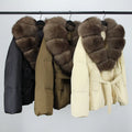 New Fashion Women Short Down Coat Real Fur Collar Warm Puffer Jackets Winter Down Jackets With Belt