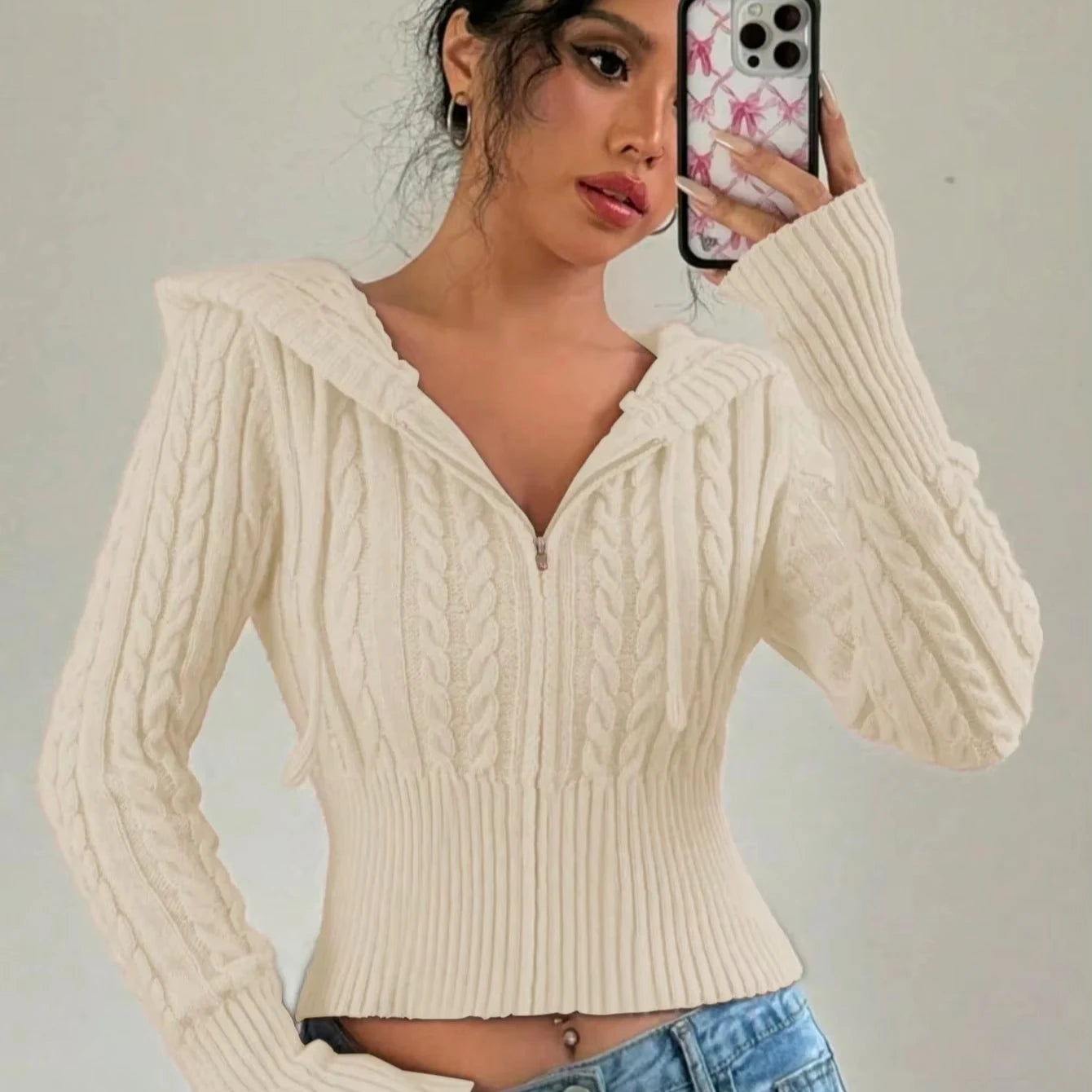 Hot Sale Women's Solid Color Long Sleeve Zipper Front Casual Sweatshirt Hoodie Cardigan