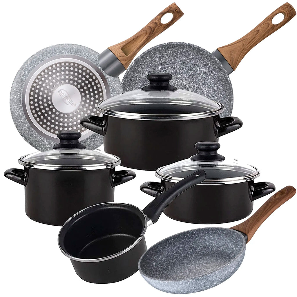 MAGEFESA Kenia 7-piece enamelled steel cookware set with frying pans (22/24/26 cm) SAN IGNACIO Daimiel forged aluminum