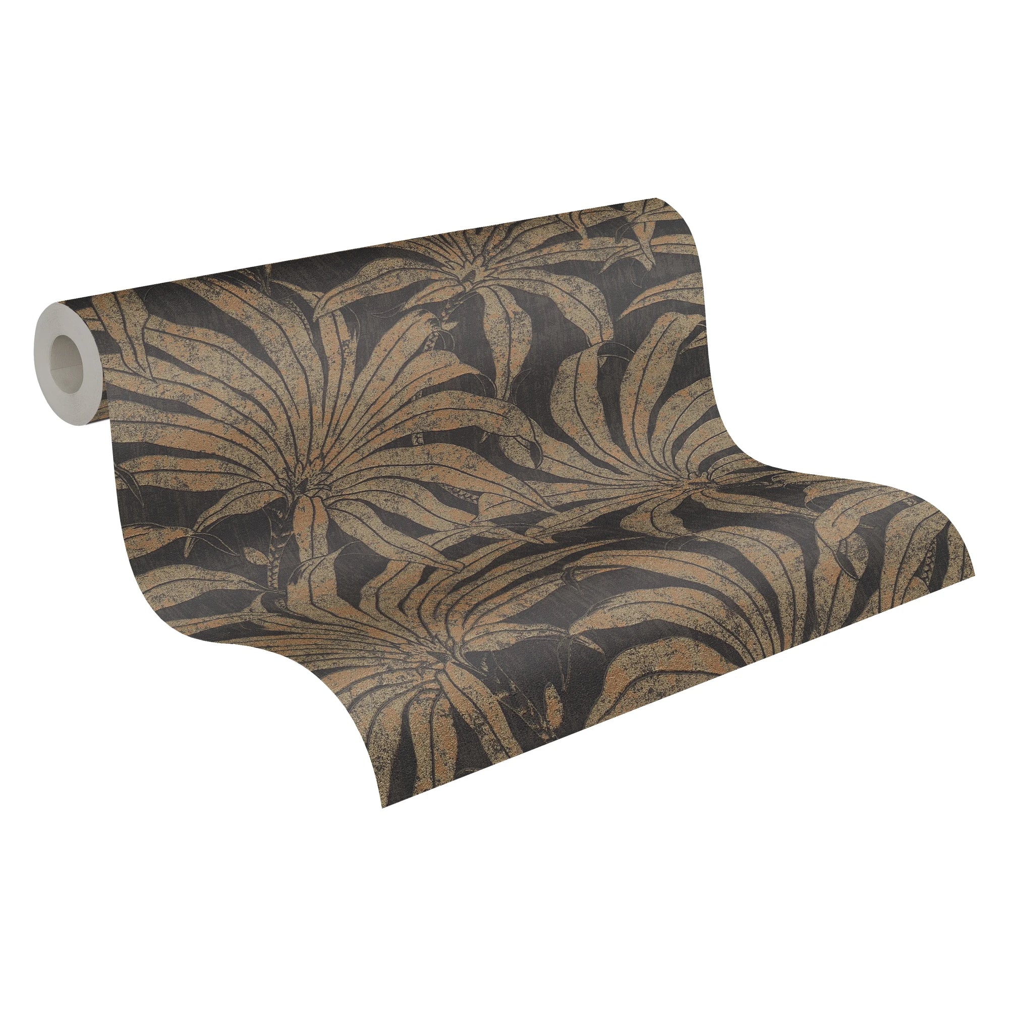 Made in Germany - Wallpaper rolls Plants Black Gold Bronze - Non Woven Vinyl - Wallpaper Jungle for Walls - 1005 x 053 m