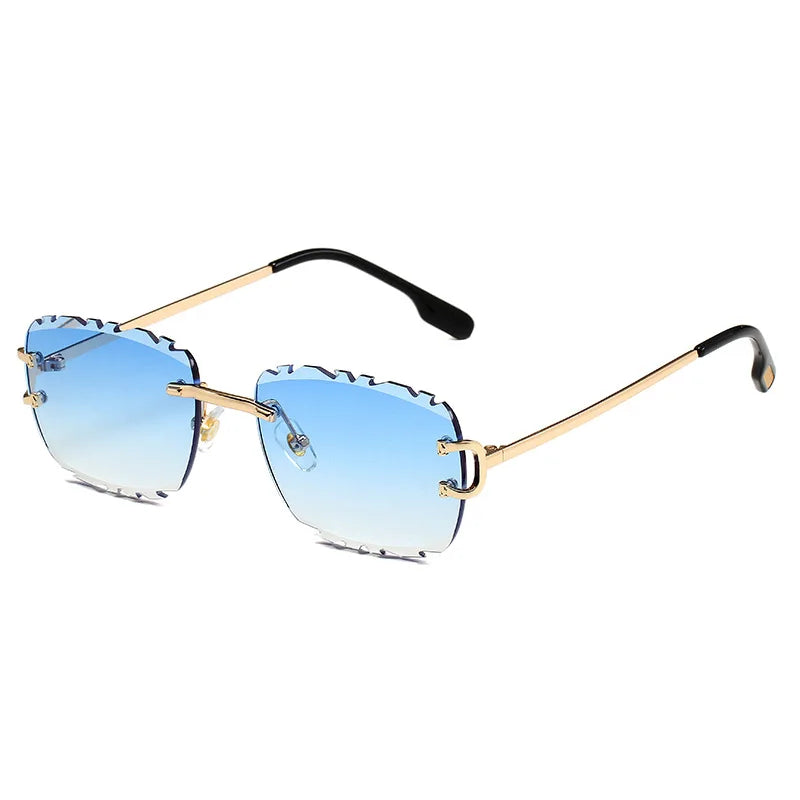 Custom Logo 2025 Vintage Men Women Cut Edge Rectangle Sun Glasses UV400 Gradient Square Rimless Sunglasses Men Women