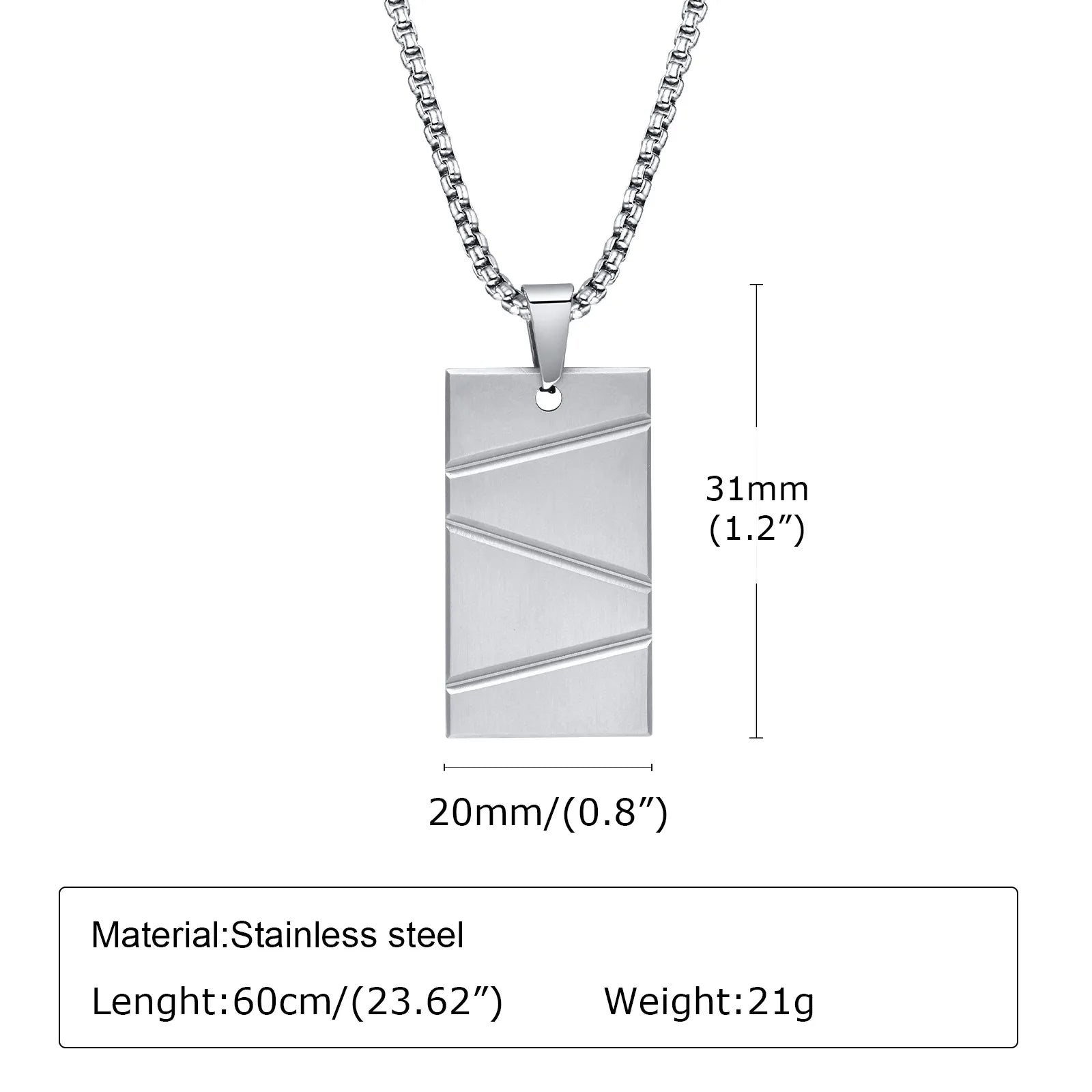 Unisex Titanium Steel Geometric Rectangular Pendant Necklace Classic Link Chain for Boys Featuring Personalized Engravings Gift