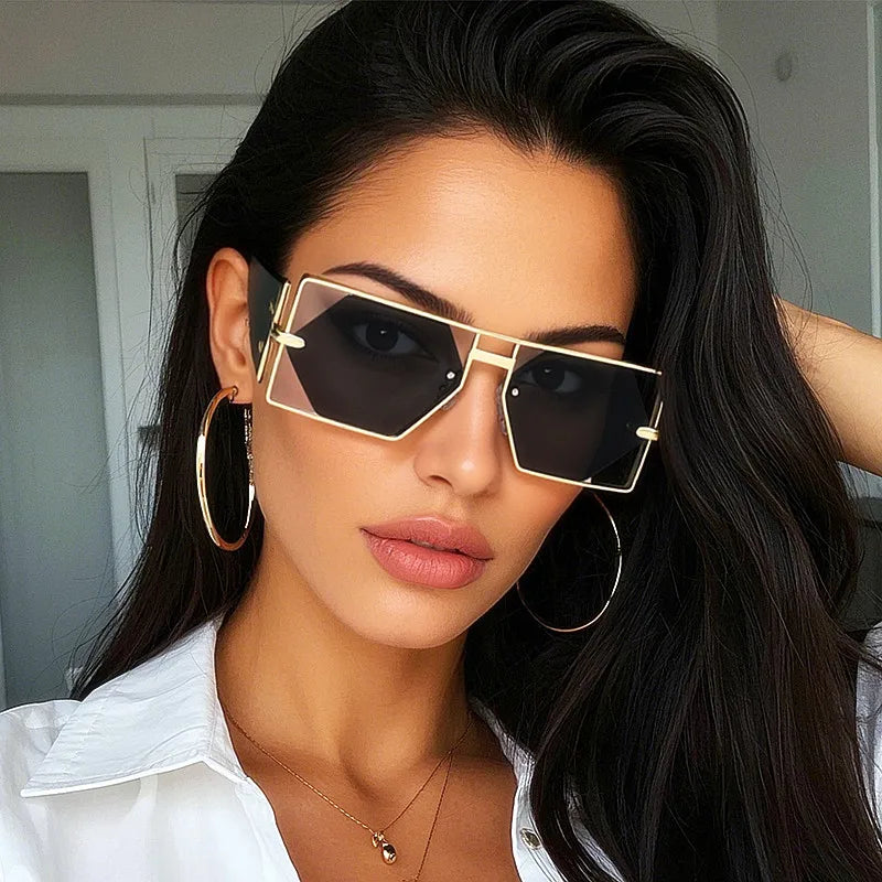 2025 Newest Fashion Alloy Punk Rectangle Sun Glasses UV400 Metal Hollow Frame Square Sunglasses for Women Men