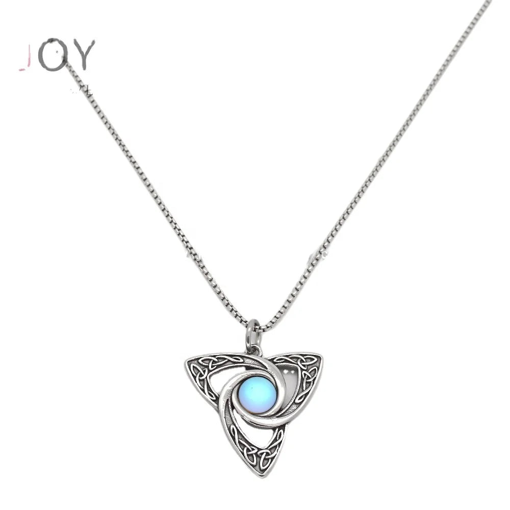 316L Stainless Steel Celtic Knot Amulet Natural Larimar Gemstone Viking Charm&Pendant Men Jewelry