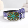 TikTok Trending Sustainable Fashion Cowboy PU Leather Belt Purple Oversized Cowgirl Buckle Belt