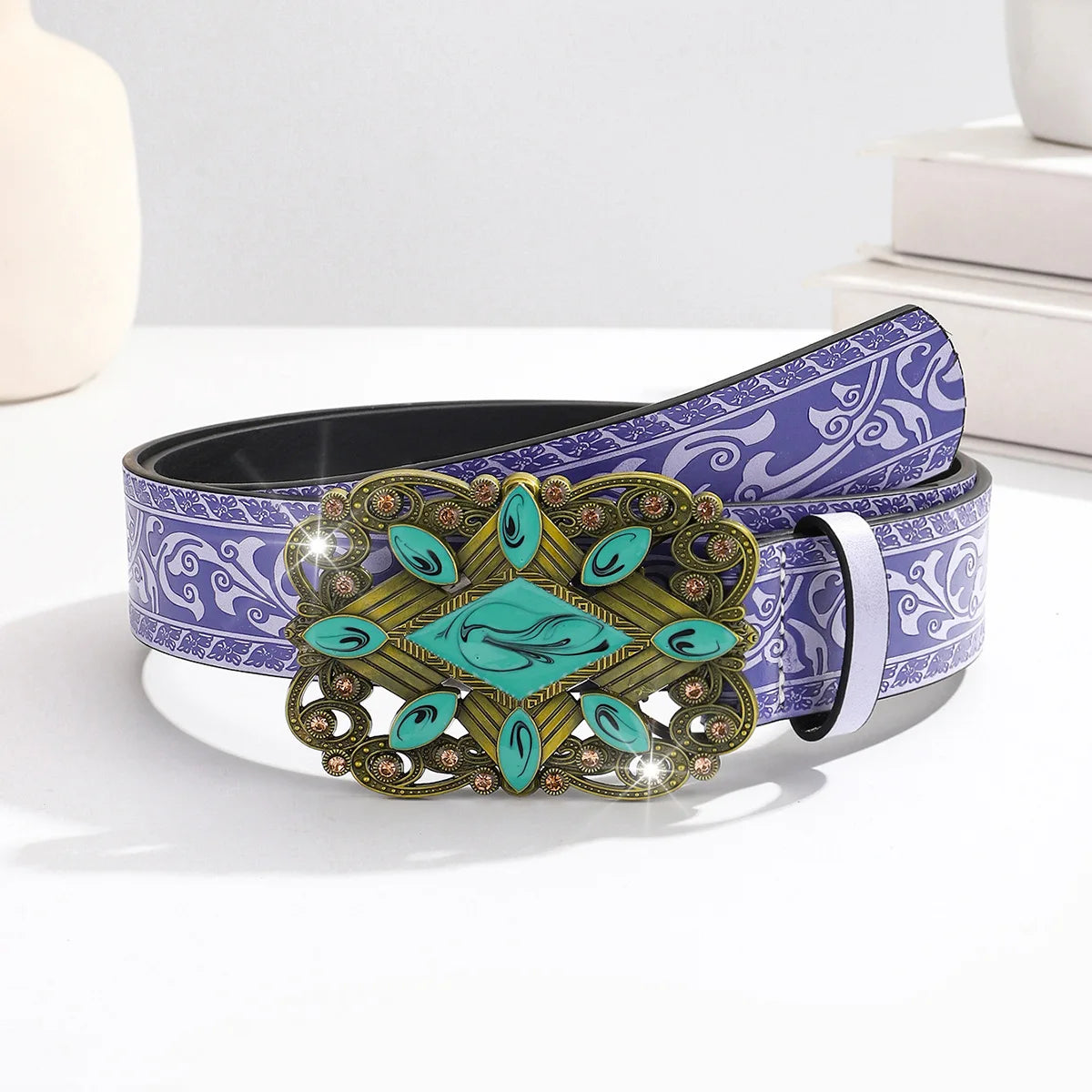TikTok Trending Sustainable Fashion Cowboy PU Leather Belt Purple Oversized Cowgirl Buckle Belt