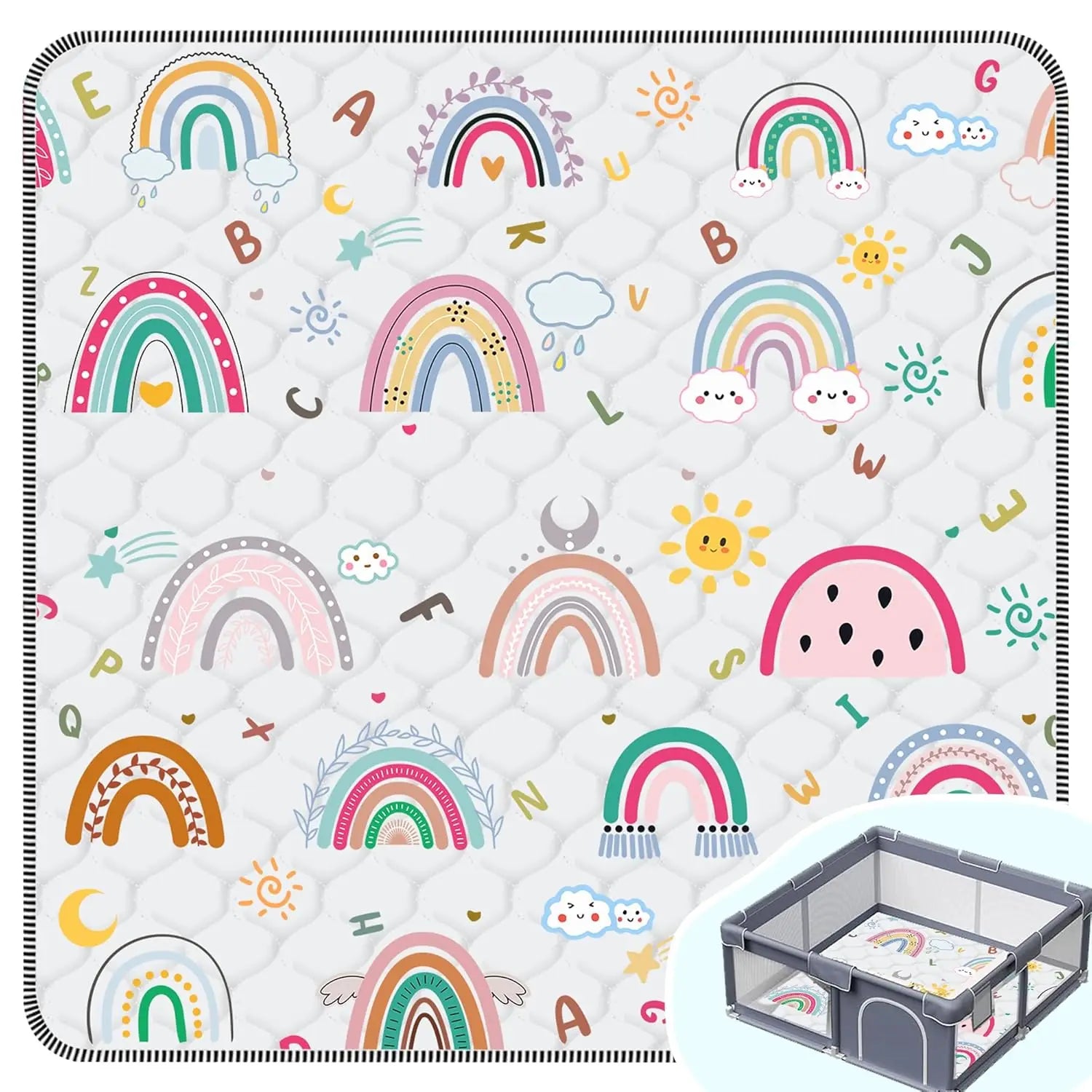 50x50 Baby Playpen Mat Earth Tones Design Carpet Non-Slip & Machine Washable Puzzle Tummy Time Mat