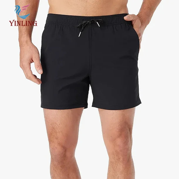 Oem Custom Print Beach Trunk High Waist Black Solid Swim Shorts Mens Fashion Quick Drying Shorts Trunks