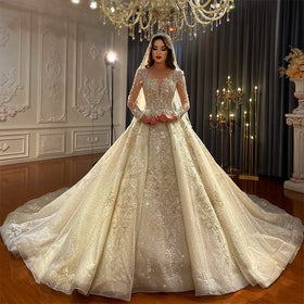 Jancember NS4268-1 Gorgeous High Neck Backless Long Tail Ball Gown Wedding Dresses for Women