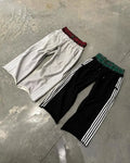 Men Casual Lightweight Sweatpants Winter Street Style Dark Wash Jogger Pants Double Waist Side Stripes Wide Leg Straight