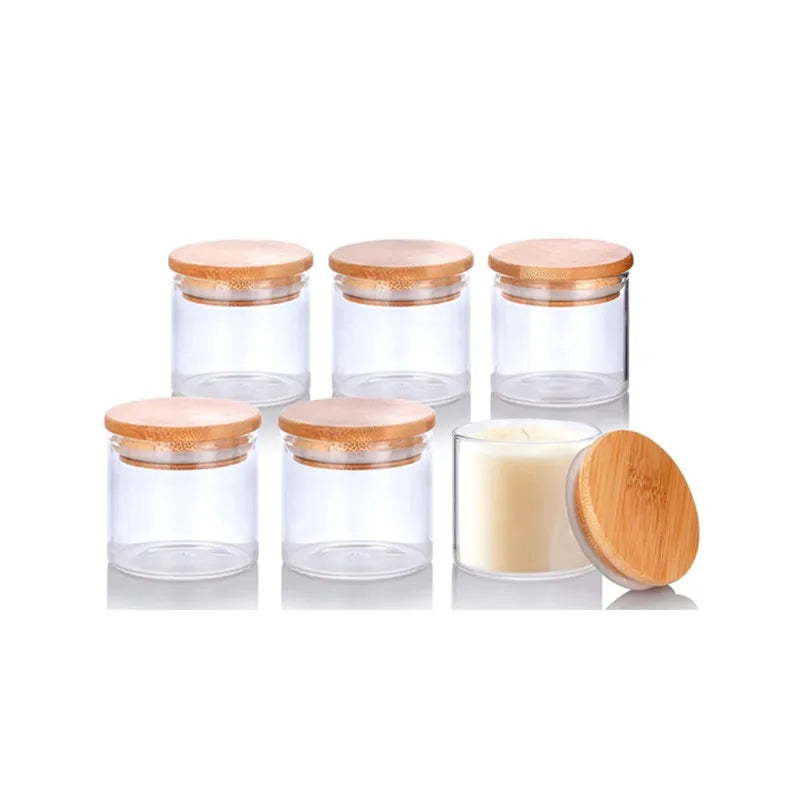 Luxury 4oz Unique Clear Glass Candle Jars with Lid Empty Frascos De Velas for Home Decoration and Christmas Stand Included