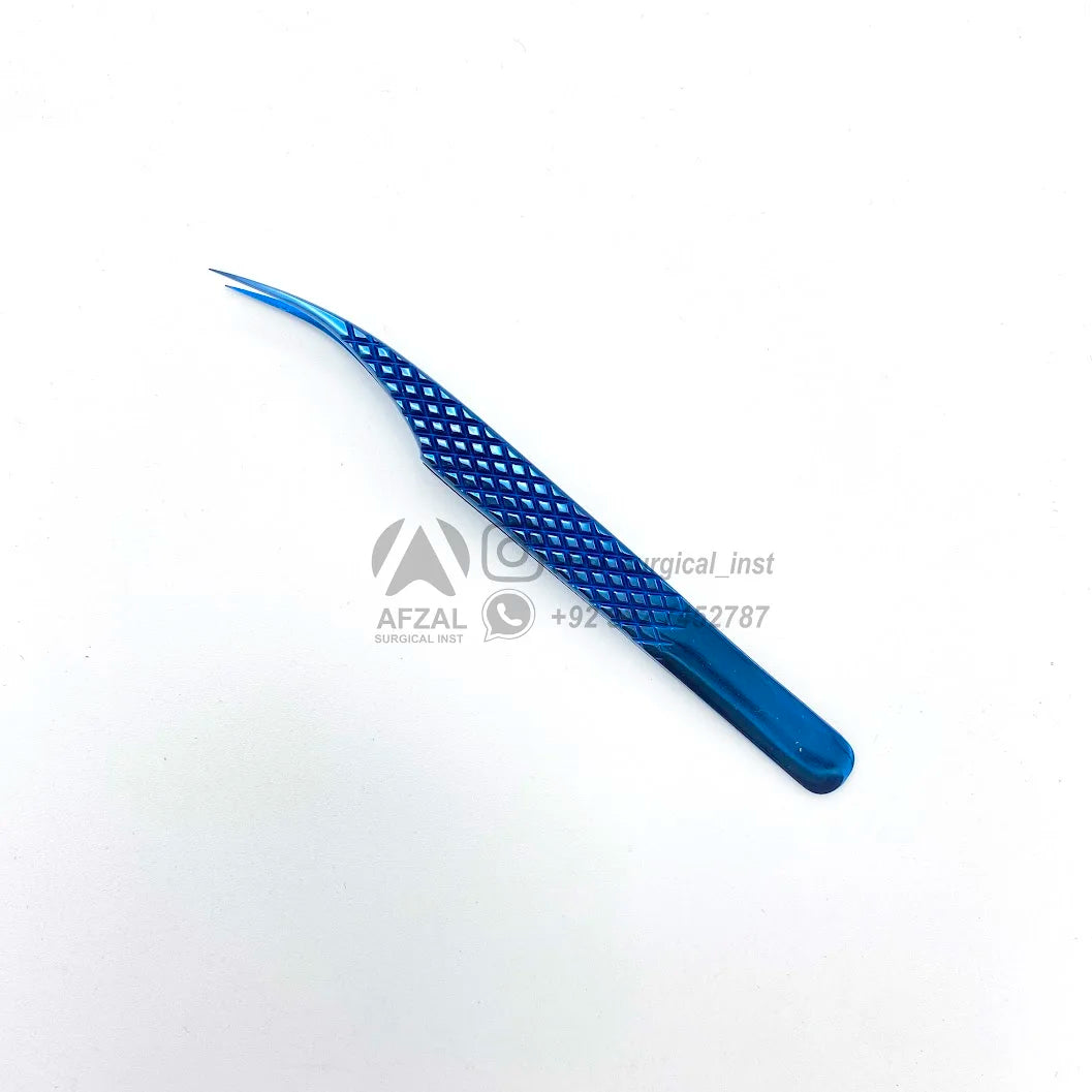 Blue Plasma Diamond Grip Isolation Eyelash Extension Tweezers Pointed Tip Beauty Tools with Case