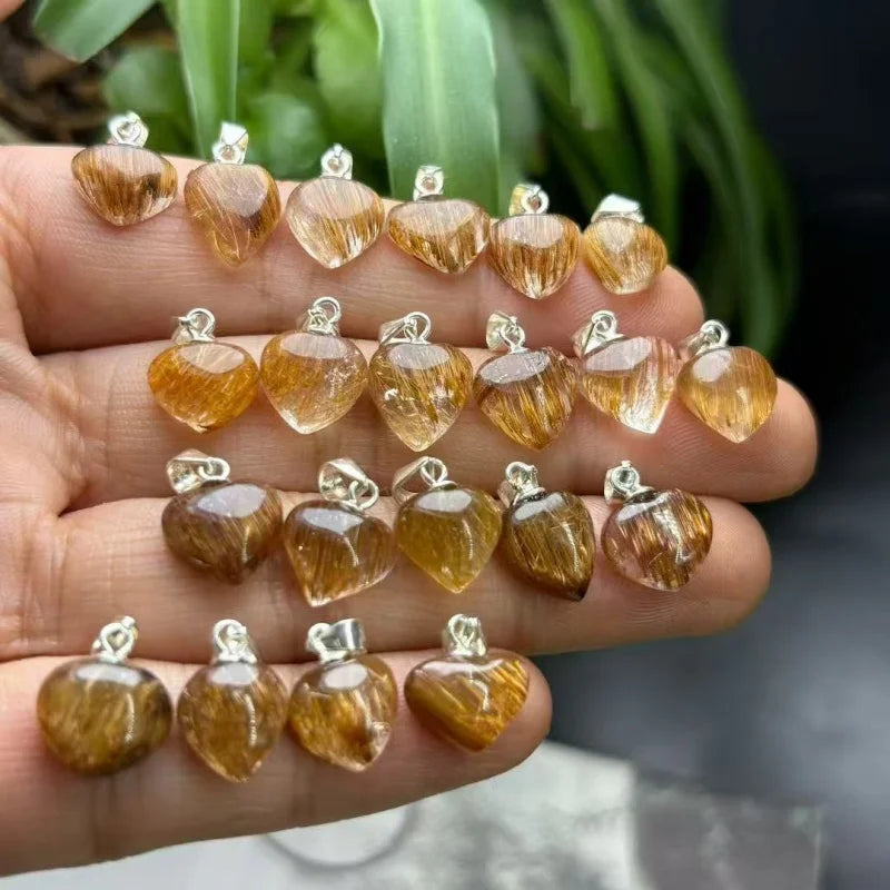 Natural Copper Rutilated Quartz Heart Pendant Energy Healing Crystal S925 Silver Wealth Stone Jewelry High Quality Fashion Trend