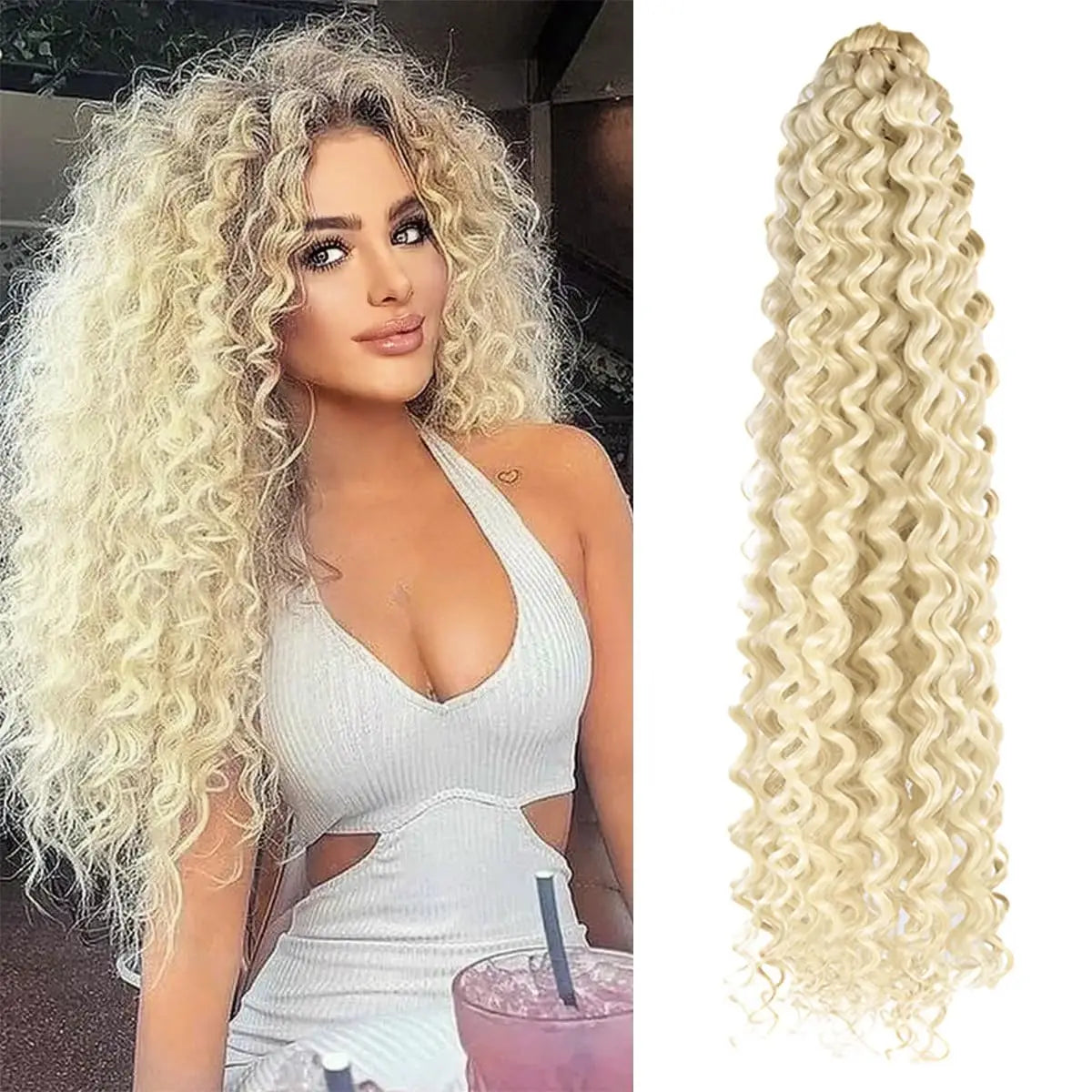 Factory Wholesale Heat-Resistant Synthetic Deep Wave Hair Extensions Boho Crochet Curly Water Wave Fiber Bulk Braiding Waves