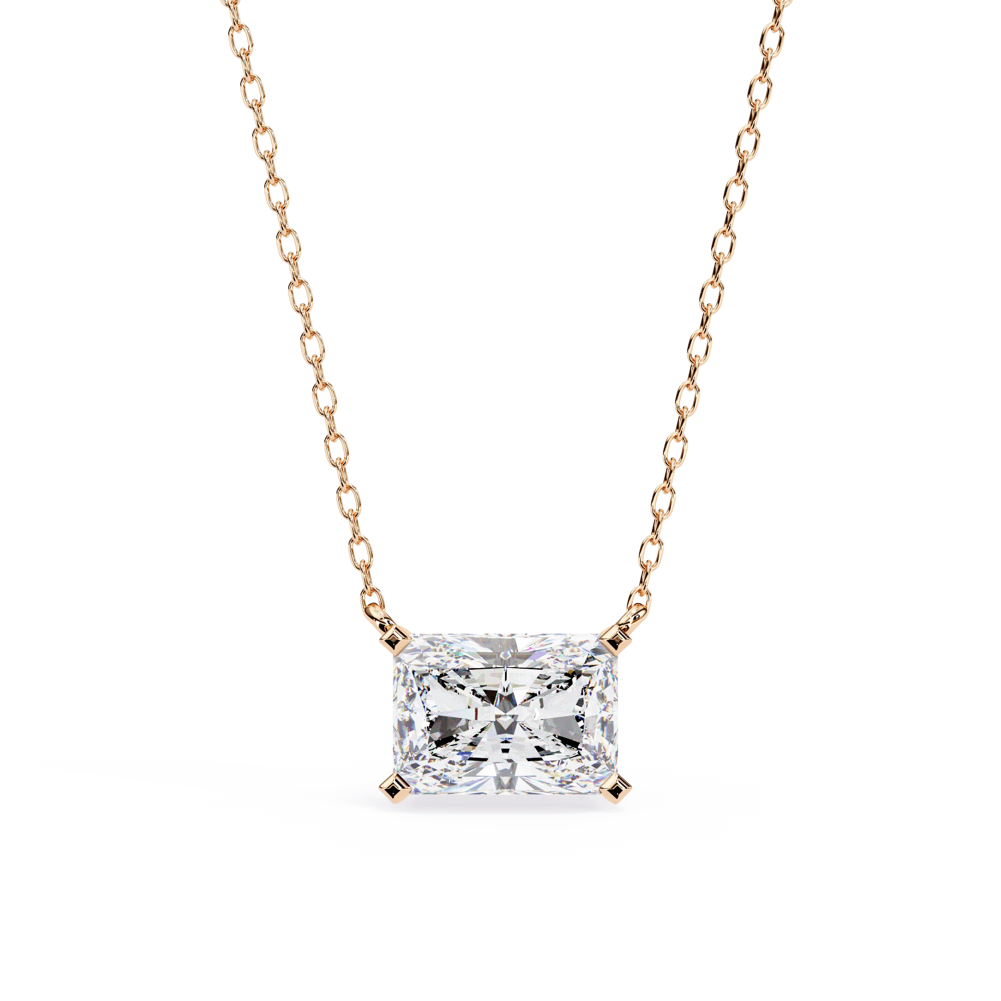 White Lab Grown CVD Diamonds Radiant Cut E VS1 IGI Certified 14K Gold Plated Luxury East West Diamond Pendant with Chain