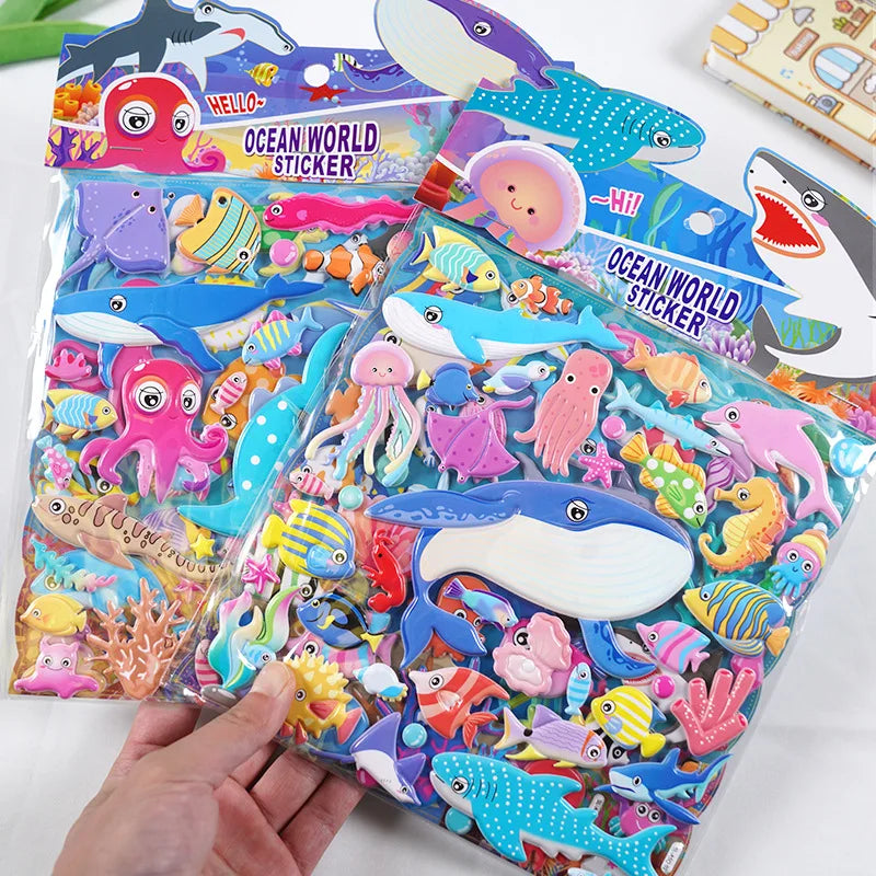 Large Double Layer Seaworld 3D Bubble Stickers Children Recognize Small Fish Reward Stickers