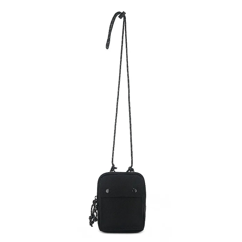 Men's Trendy Versatile Zipper Waist Bag Casual Waterproof Polyester Phone Crossbody Hanging Neck Bag Fashionable Shoulder Black