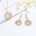 Luky Gifts  CZ Cubic Zirconia 18k Gold Plated Necklace and Earring Sets Natural Tree of Life Fine Jewellery for Mother Family
