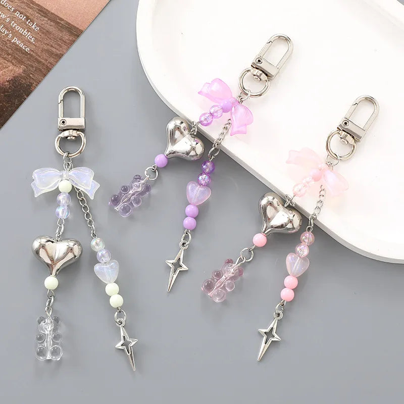 Mengda New Sweet Asian Wind Bow Keychain Pendant Creative Mobile Phone Short Chain love Star Accessories Bag Decoration