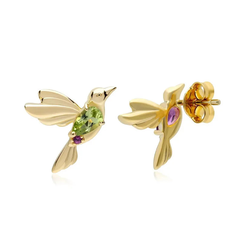 Low MOQ Wholesale Christian Sterling Silver Moon Shape Princess Cut Zircon Hummingbird Stud Earrings for Party & Gift