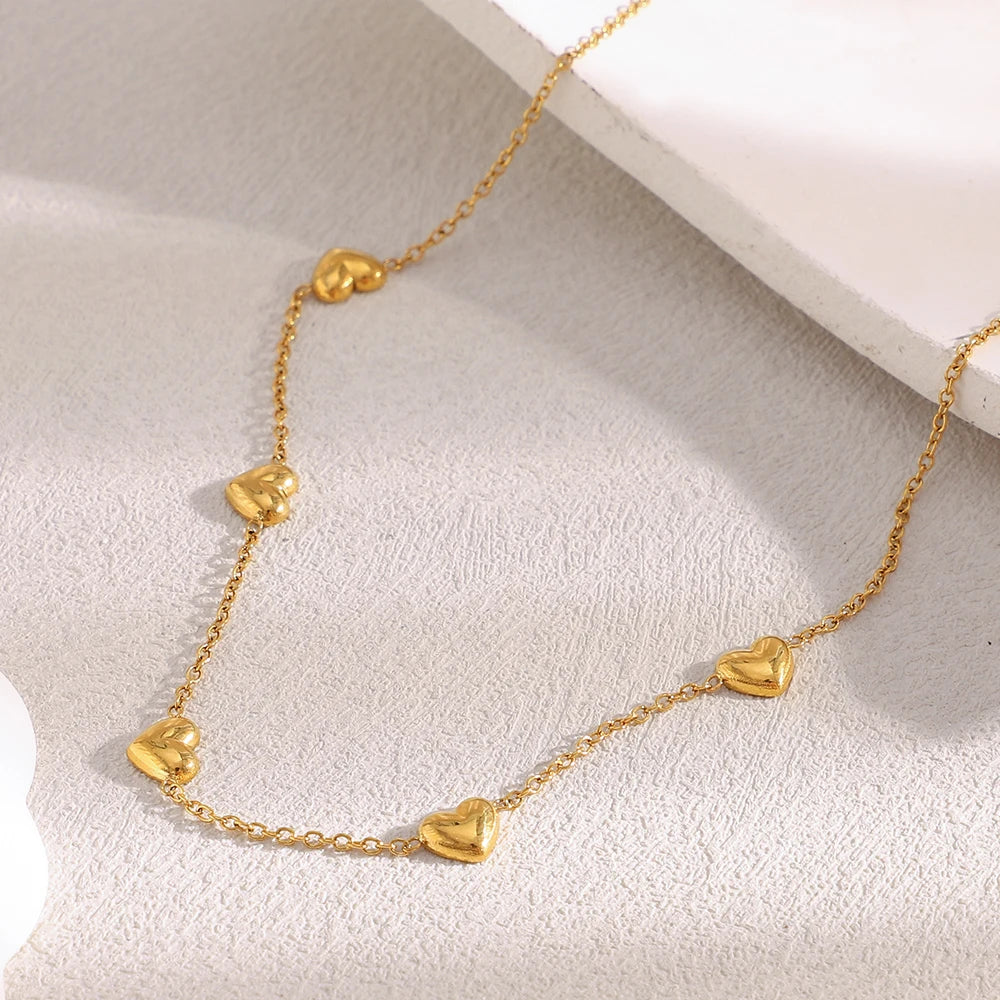 Dreamshow Bead Heart Necklace 18k Gold Plated Stainless Steel Jewelry Fashion Stainless Steel Necklace