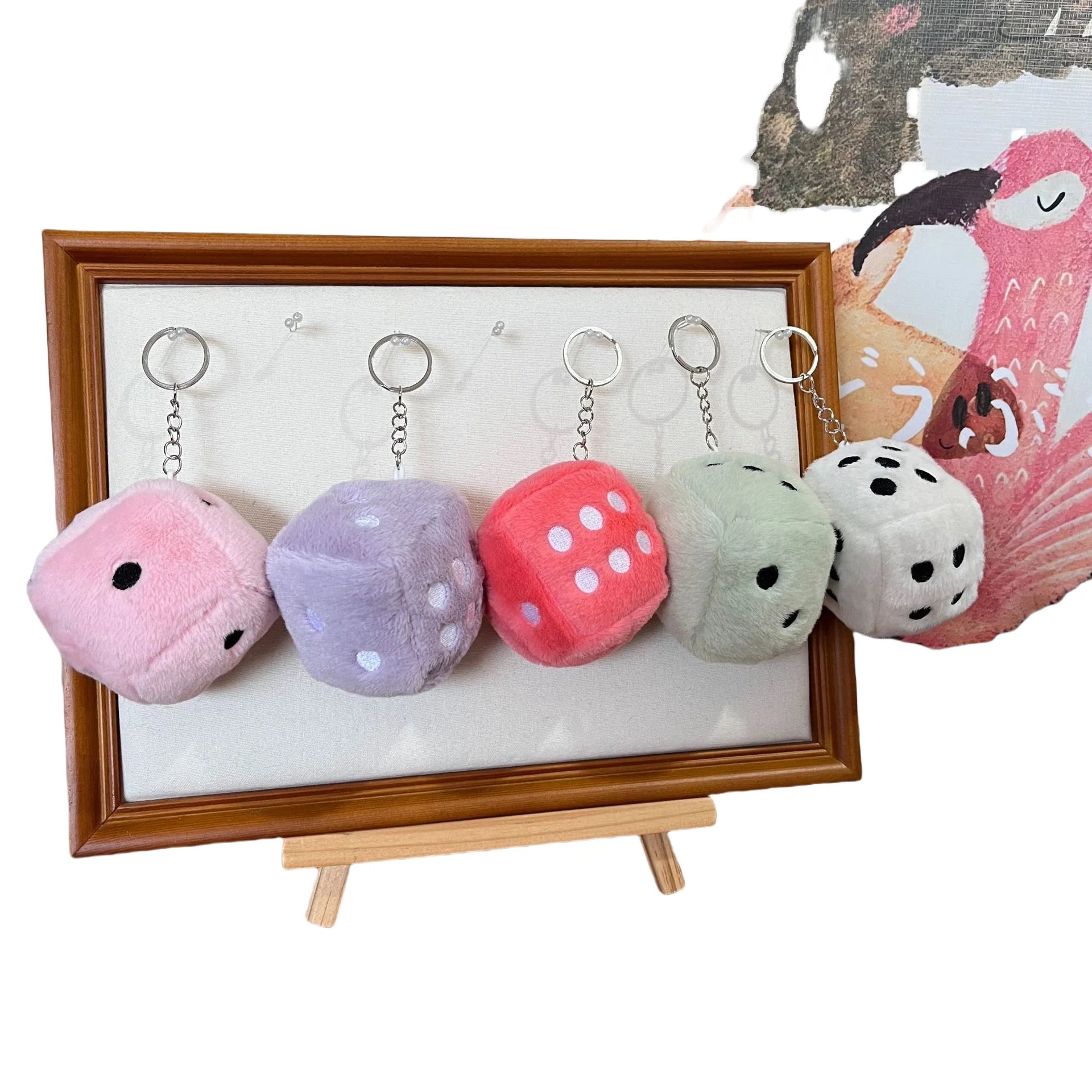 Mini Peluches Plushie Plush Toys Cube Dice Key Chain Funny Claw Machine Plush Toys Small Fuzzy Plush Doll Dice Keychains Charm