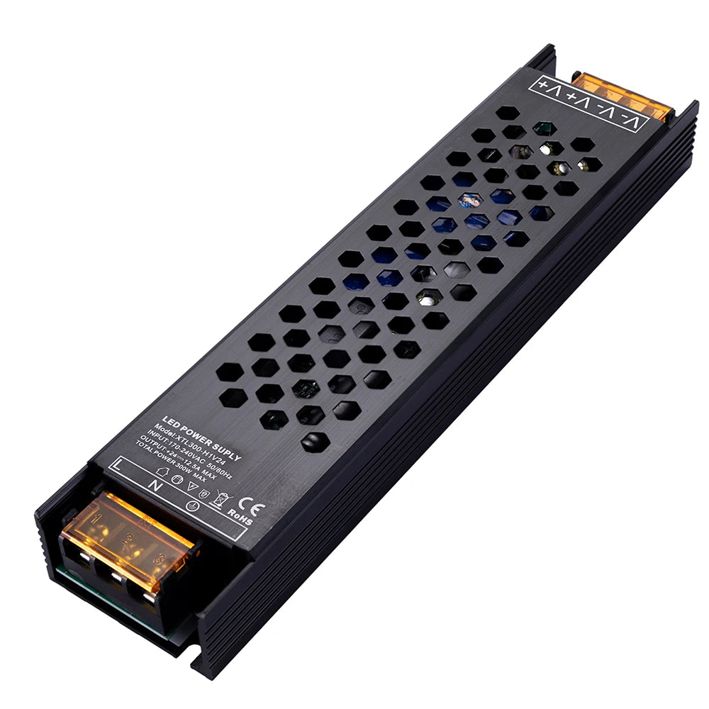 60W Indoor Slim Strip Light AC-DC LED Lighting CCTV Camera XTLG Switching Power Supply Single Output Black 24V DIP Switch